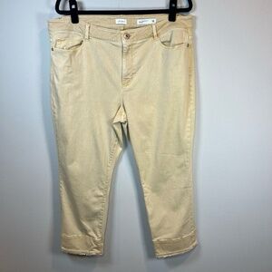 J. Jill Denim Authentic Fit Cropped Jeans Butter Yellow Capri Raw Hem Stretch 18